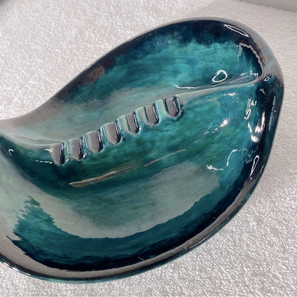 Vintage Handmade Green Black Painted Ceramic Ashtray Trinket Dish Art Decor - Picture 8 of 16